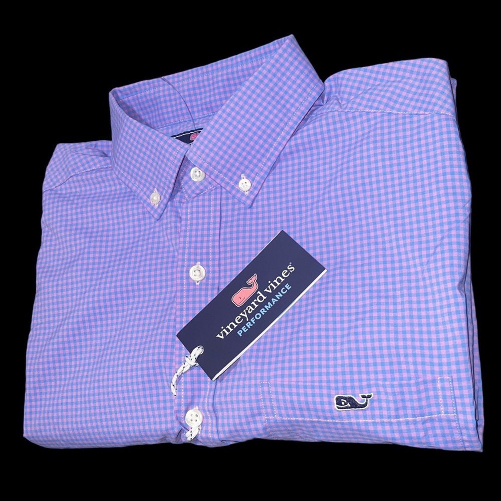 Vineyard Vines Purple and Pink Gingham Performance Button-Down Shirt - Picture 5 of 11